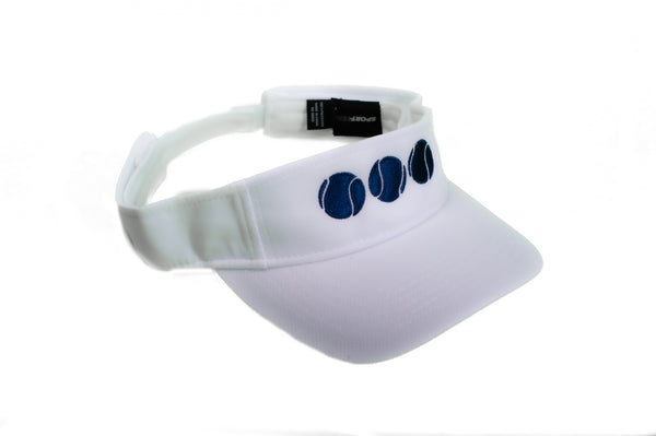 white visor with navy tennis