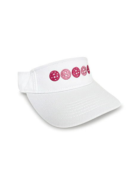 white visor with 5 pink pickleballs  breast cancer research
