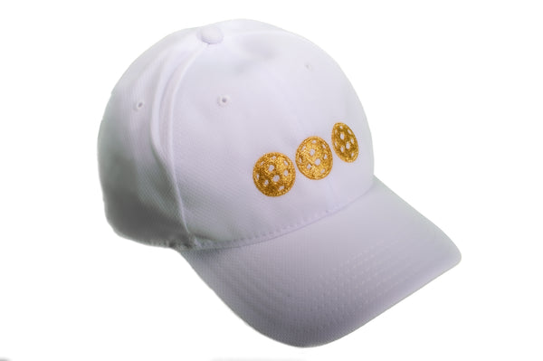 white hat with gold pb