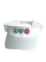 white visor with bright peace, love, pb